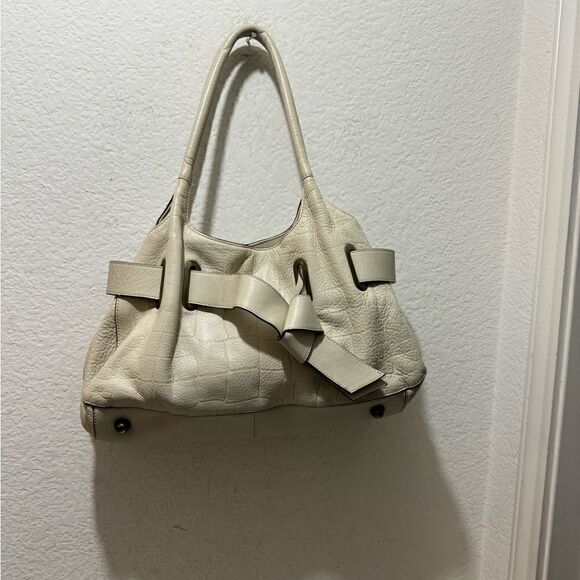 White House Black Market Handbags - white house black market cream bag belted genuine leather satchel bag